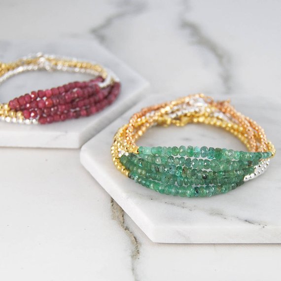Emerald Bracelet, Handmade Bracelet, Gemstone Bracelet, Friendship Bracelet, Silver Jewelry, Gold Bracelet, Green Stone, Stackable Bracelet