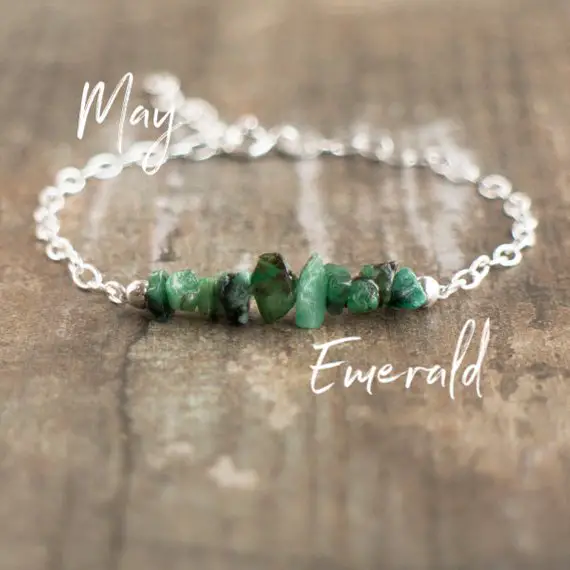 Raw Emerald Bracelet, Crystal Bracelet, May Birthstone Bracelet, Rough Emerald Natural Jewelry, Adjustable Bracelets For Women