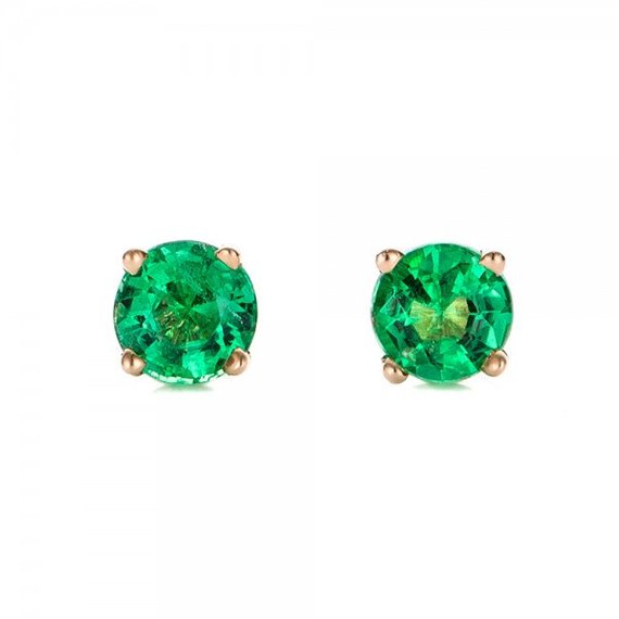 0.50 Ct Carat Emerald Stud Earrings -green Emerald-handmade Emerald Stud Earrings-14 K Yellow Gold Earnings-emerald Earrings-for Her