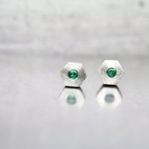 Shop Emerald Earrings! Cute Hexagon Emerald Stud Earrings May Birthstone Sterling Silver Minimalistic Genuine Green Gemstones Gift Idea For Her – Beryl Hexes | Natural genuine Emerald earrings. Buy crystal jewelry, handmade handcrafted artisan jewelry for women.  Unique handmade gift ideas. #jewelry #beadedearrings #beadedjewelry #gift #shopping #handmadejewelry #fashion #style #product #earrings #affiliate #ad
