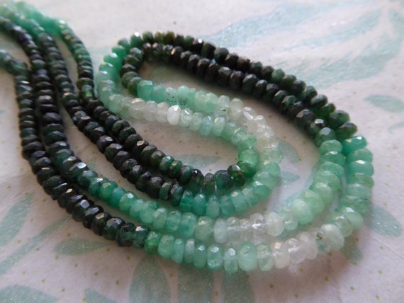 Emerald Rondelles Beads, 3-3.5 Mm, Shaded, Luxe Aa, Faceted Gems Gemstones, May Birthstone Tr E Solo 35