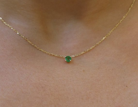 Emerald Solitaire Necklace 0.25 Ct / 14k Gold Emerald Necklace / Solid Gold Emerald Necklace / Dainty Emerald / Green Emerald Necklace /may