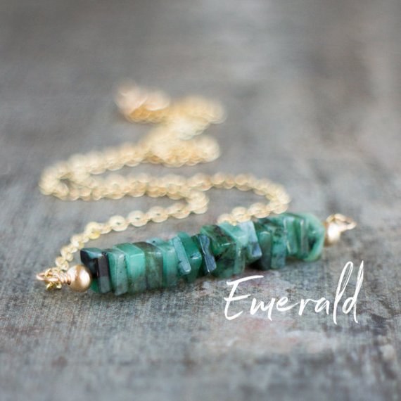 Green Emerald Necklace Silver & Rose Gold, May Birthday Gifts For Women, Raw Emerald Necklace, May Birthstone Jewelry