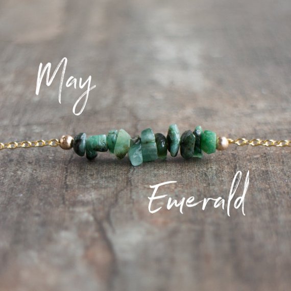 May Birthstone Necklace, Raw Emerald Choker Necklace, Boho Layering Necklace Gift For Her