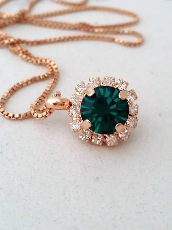 Emerald Necklace,emerald Green Necklace,rose Gold Ncklace,emerald Bridal Necklace,emerald Bridesmaids Gift,crystal Necklace