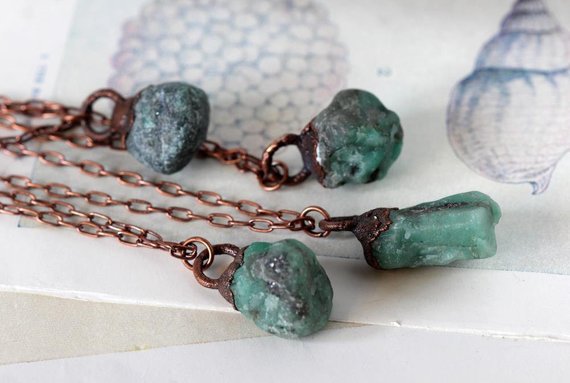 Emerald Necklace - Stone Pendant - Electroformed Copper - Electroformed Crystal Jewelry