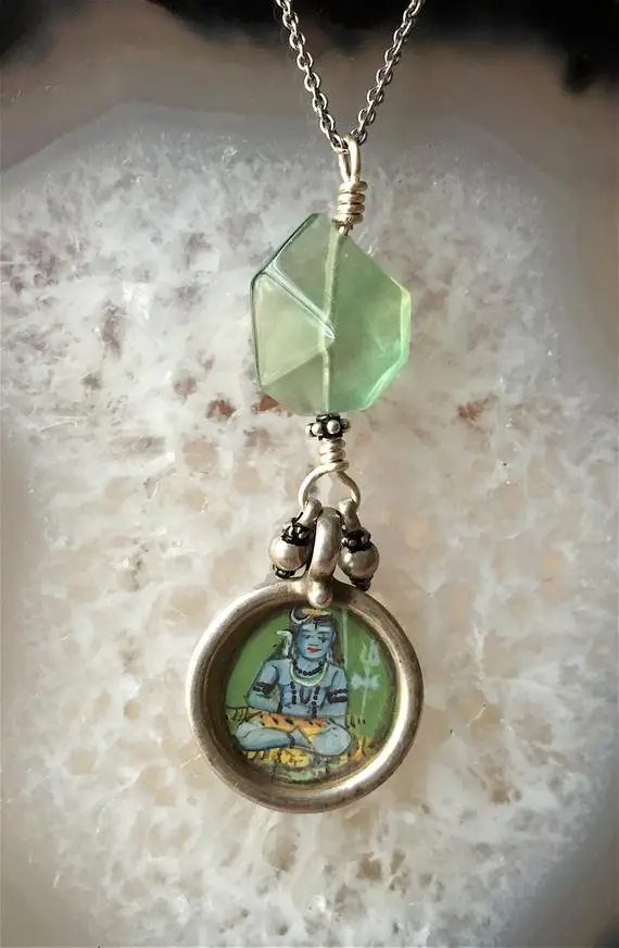 Talisman, Lord Shiva Talisman, Shiva Pendant, Green Fluorite Talisman, Energy Necklace