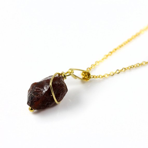 Rough Garnet Necklace - 14k Gold Filled - Irregular Shape Raw Garnet Stone - January Birthday Gift Idea - Birthstone Gift