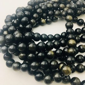 Gold Sheen Obsidian Smooth Round Beads 4mm 6mm 8mm 10mm 12mm 15.5" Strand | Natural genuine round Golden Obsidian beads for beading and jewelry making.  #jewelry #beads #beadedjewelry #diyjewelry #jewelrymaking #beadstore #beading #affiliate #ad