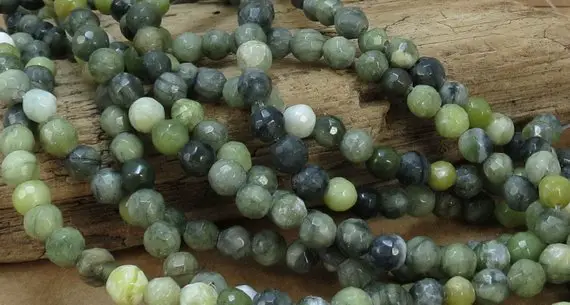 6mm Green Serpentine Beads, Natural Multi-colored 6mm Faceted Round Beads, 7" Inch Strand, 6mm Green Beads, Beading Supplies, Item 798pm