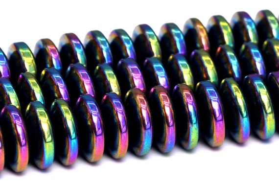 8x3mm Rainbow Hematite Beads Grade Aaa Natural  Gemstone Rondelle Loose Beads 15.5" / 7.5" Bulk Lot Options(101411)