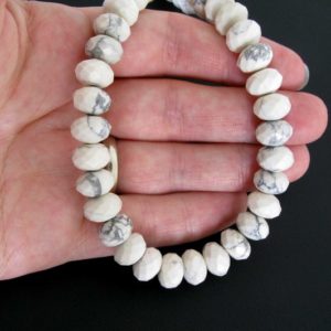 Shop Howlite Faceted Beads! 10mm Howlite Beads, Faceted Rondelle Howlite Beads, Full Strand Natural White Howlite, 10mm Rondelle Beads, Natural White and Grey, How201 | Natural genuine faceted Howlite beads for beading and jewelry making.  #jewelry #beads #beadedjewelry #diyjewelry #jewelrymaking #beadstore #beading #affiliate #ad