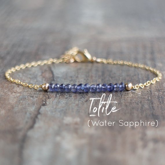 Iolite Bracelet In Gold, Silver Or Rose Gold, Water Sapphire Bracelet, Dainty Jewelry Gift For Women