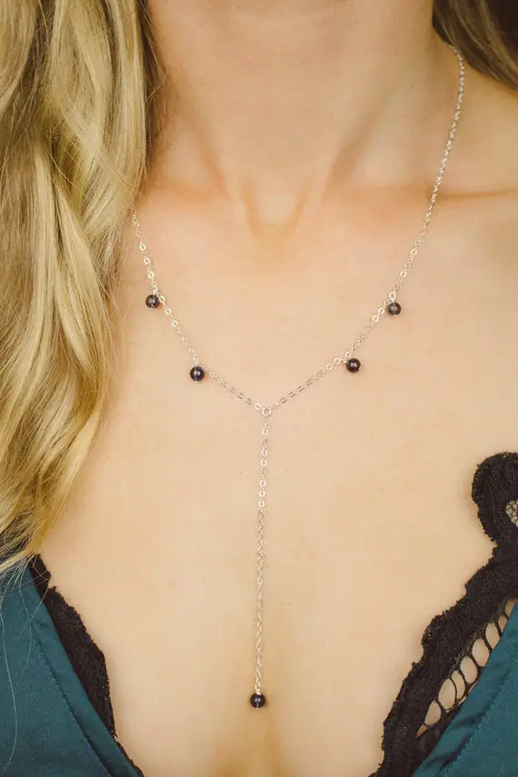 Iolite Boho Bead Drop Lariat Necklace In Bronze, Silver, Gold Or Rose Gold - 18" With 2" Adjustable Extender & 3" Drop. September Birthstone