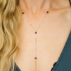 Shop Iolite Necklaces! Iolite crystal bead chain lariat necklace in bronze, silver, gold or rose gold. 16" chain with 2" adjustable extender. September birthstone | Natural genuine Iolite necklaces. Buy crystal jewelry, handmade handcrafted artisan jewelry for women.  Unique handmade gift ideas. #jewelry #beadednecklaces #beadedjewelry #gift #shopping #handmadejewelry #fashion #style #product #necklaces #affiliate #ad