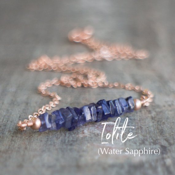 Iolite Necklace, Handmade Jewelry, Dainty Gemstone Bar Necklace For Women, Gifts For Her, Water Sapphire Necklace