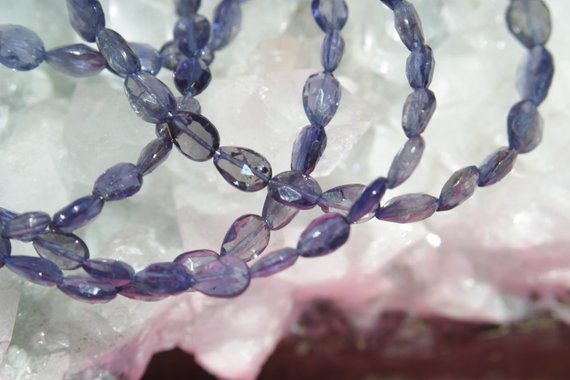 Natural Iolite Long-drilled Faceted Flat Drop Beads 8 In. Strand, Iolite Faceted Drop Beads, Water Sapphire, Blue Iolite
