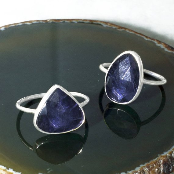 Silver Iolite Gemstone Ring-precious Gemstone Ring-statement Blue Purple Gemstone Ring-gifts For Her-lavender Gemstone-anniversary Gift-925
