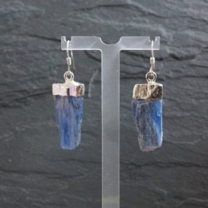 Raw Kyanite Earrings, Blue Kyanite, Silver Kyanite Earrings, Kyanite Gemstone Earring, Kyanite Jewelry, Sterling Silver Earring | Natural genuine Kyanite earrings. Buy crystal jewelry, handmade handcrafted artisan jewelry for women.  Unique handmade gift ideas. #jewelry #beadedearrings #beadedjewelry #gift #shopping #handmadejewelry #fashion #style #product #earrings #affiliate #ad