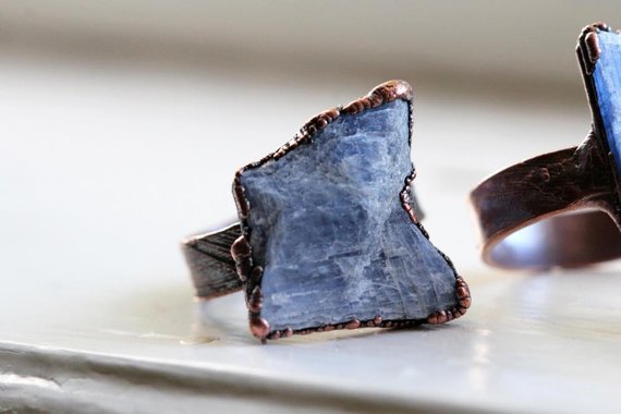 Blue Kyanite Ring - Raw Kyanite Jewelry - Electroformed Crystal