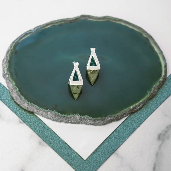 Sterling Silver Labradorite Earrings - Labradorite Gemstone Earrings - Small Drop Earrings -geometric Gemstone Earrings -925 Silver Earrings