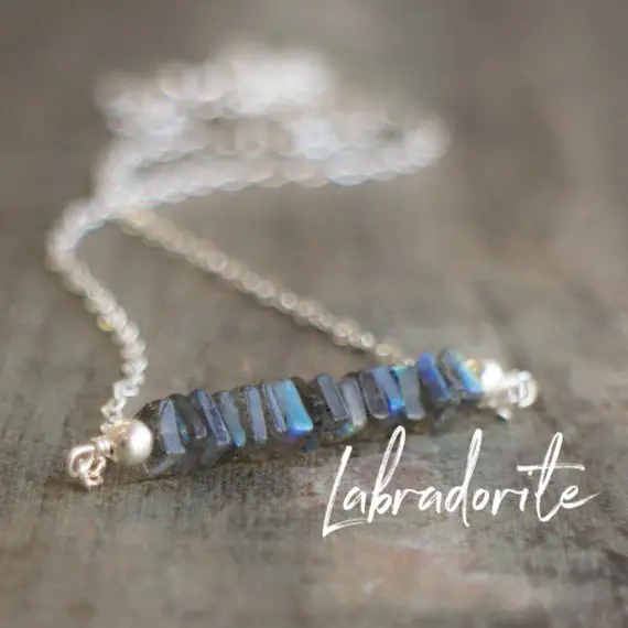 Labradorite Bar Necklace, Bridesmaid Gifts, Layering Necklace