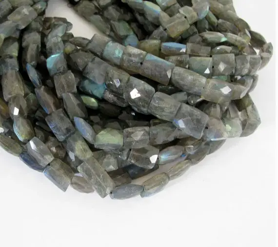 Labradorite Beads, Genuine Faceted Labradorite Rectangle Beads, Half Strand Labradorite Beads, 7" Strand, Lab205
