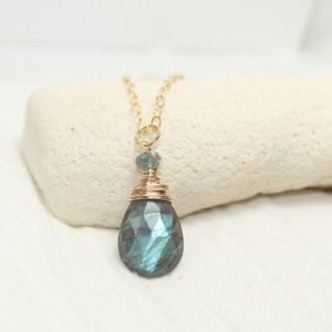 Labradorite Necklace, Moss Aquamarine, Wire Wrap Pendant, Labradorite Jewelry, Gemstone Necklace, Gold Filled | Natural genuine Labradorite pendants. Buy crystal jewelry, handmade handcrafted artisan jewelry for women.  Unique handmade gift ideas. #jewelry #beadedpendants #beadedjewelry #gift #shopping #handmadejewelry #fashion #style #product #pendants #affiliate #ad