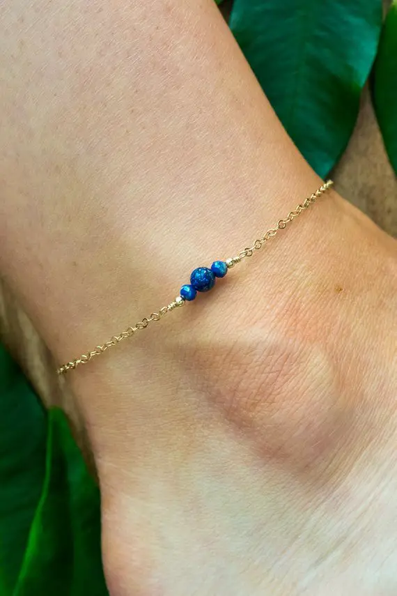 Lapis Lazuli Ankle Bracelet. Lapis Lazuli Anklet. Navy Blue Anklet. Handmade Jewelry. Gemstone Anklet. Crystal Anklet. September Birthstone.