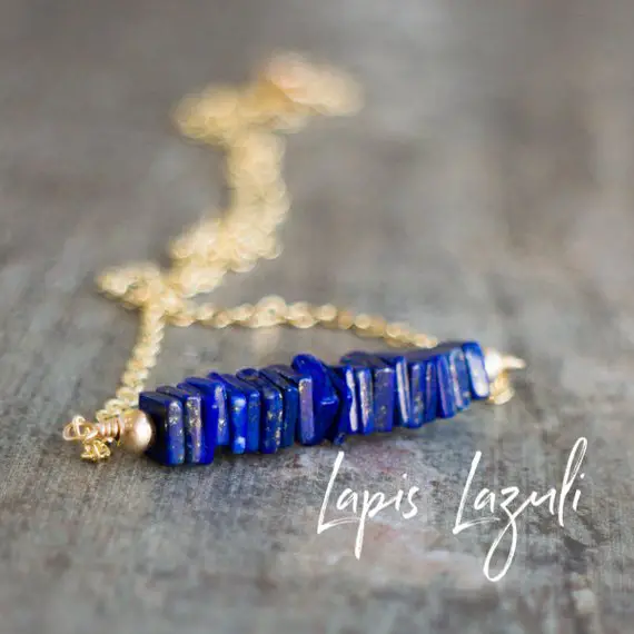 Lapis Lazuli Bar Necklace, September Birthstone Necklace Gift For Woman, Blue Layering Necklace
