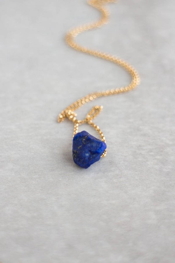 Lapis Lazuli Necklace, Raw Stone Necklaces For Women In Gold & Sterling Silver, September Birthstone Jewelry