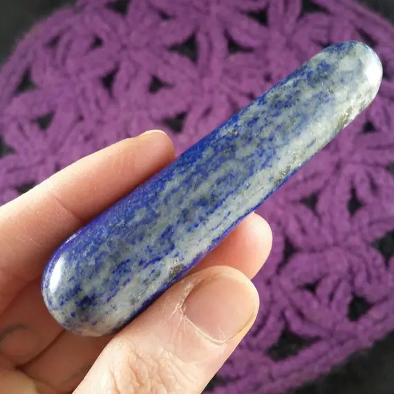 Lapis Lazuli Wand Crystal High Quality Dark Blue Pyrite Gold Polished Tapered Rounded Ends Altar Tool Massage Wand