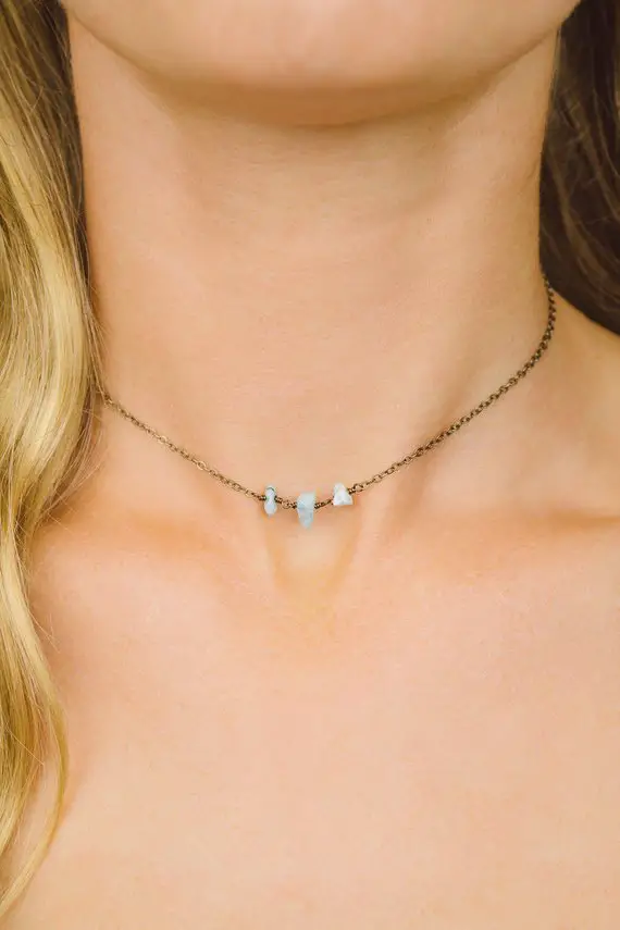 Larimar Choker Necklace. Larimar Necklace Crystal Necklace. Boho Larimar Jewelry. Blue Crystal Necklace. Dainty Necklace Gifts For Her