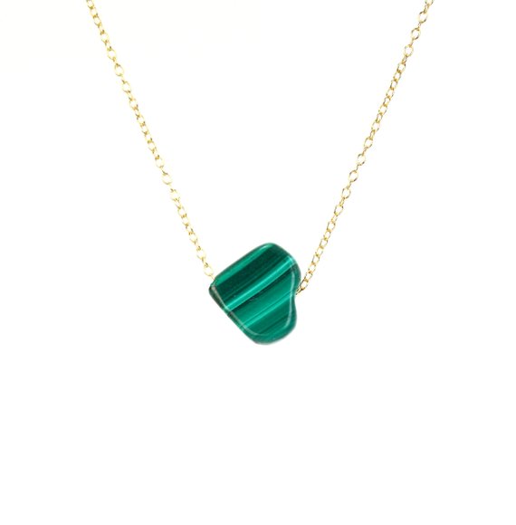 Malachite Necklace, Love Necklace - Green Heart Necklace - Green Healing Stone, Dainty Necklace, Everyday Necklace, 14k Gold Filled Chain
