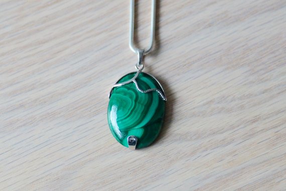 Malachite Pendant // Malachite // Malachite Necklace // Sterling Silver // Green Pendant // Green Necklace // Teardrop Pendant