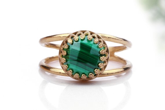 Pink Gold Ring · Malachite Ring · Gemstone Ring · Double Band Ring · Bridal Ring · Rose Gold Ring · Custom Ring