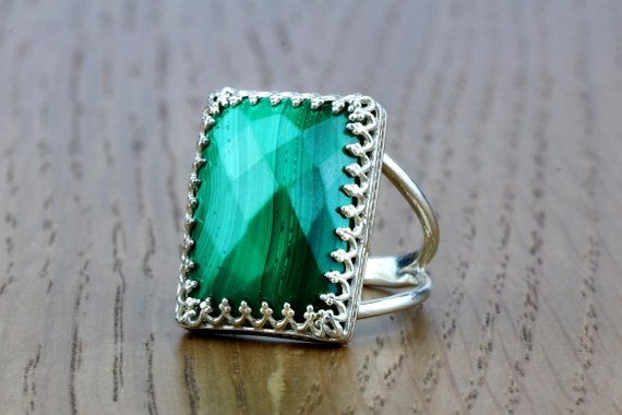 Malachite Ring · Silver Ring · Rectangular Ring · Statement Ring · Gemstone Ring · Green Ring · Mom Gift