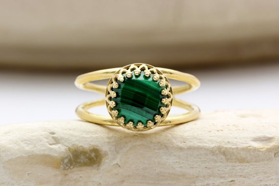 Malachite Ring · Gold Ring · Green Ring · Stacking Ring · Double Band Ring · Gemstone Ring · Bridal Ring · Stack Ring · Delicate Ring