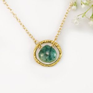 Shop Emerald Necklaces! May Birthstone Necklace, Raw Emerald Necklace, Simple Birthstone Necklace, Hammered Circle, Karma Necklace, Gifts for Best Friends, NK-HC | Natural genuine Emerald necklaces. Buy crystal jewelry, handmade handcrafted artisan jewelry for women.  Unique handmade gift ideas. #jewelry #beadednecklaces #beadedjewelry #gift #shopping #handmadejewelry #fashion #style #product #necklaces #affiliate #ad
