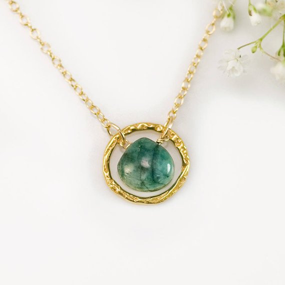 May Birthstone Necklace, Raw Emerald Necklace, Simple Birthstone Necklace, Hammered Circle, Karma Necklace, Gifts For Best Friends, Nk-hc