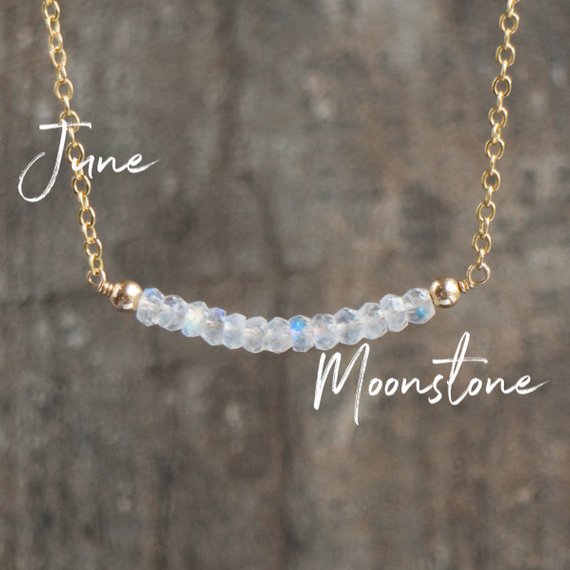 Rainbow Moonstone Necklace Sterling Silver Or Rose Gold, Gemstone Bar Necklace, June Birthstone Necklaces For Women, Moonstone Jewelry