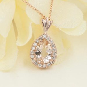 Shop Morganite Pendants! Morganite Diamond Necklace.0.14 ct High Quality Diamond & 8×6 mm AAA Natural Pear Morganite Pendant.14k Rose Gold Necklace.Simple Necklace | Natural genuine Morganite pendants. Buy crystal jewelry, handmade handcrafted artisan jewelry for women.  Unique handmade gift ideas. #jewelry #beadedpendants #beadedjewelry #gift #shopping #handmadejewelry #fashion #style #product #pendants #affiliate #ad