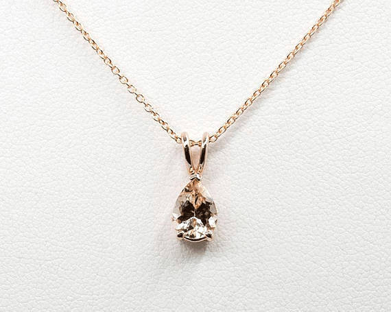 14k Pear Morganite Solitaire Necklace / Morganite Necklace / Solitaire Necklace / Morganite Pendant / Rose Gold / Necklace For Women