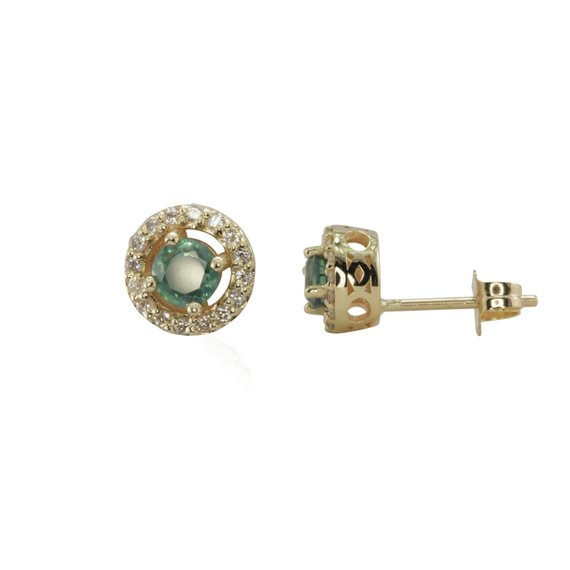 Natural Alexandrite And Diamond Halo Earrings - June Birthstone - Pushback Posts - Ls1468