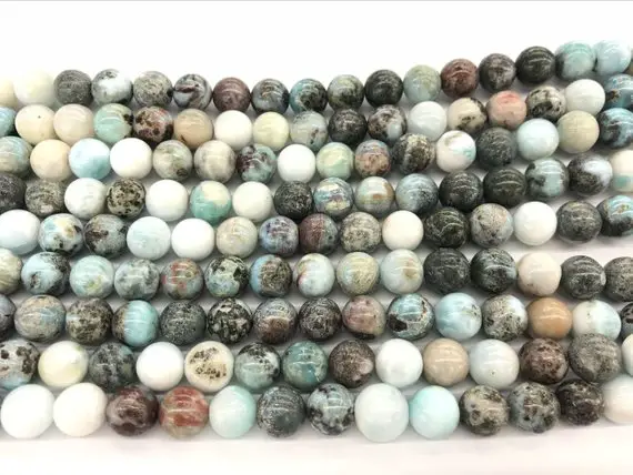 Natural Blue Larimar 10mm / 12mm Round Genuine Grade B Loose Beads 15 Inch Jewelry Supply Bracelet Necklace Material Support Wholesale