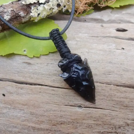 Arrowhead Adjustable Leather Choker With Black Obsidian /protection Necklace For Man Dads Gift Idea