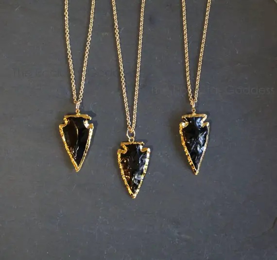 Black Obsidian Necklace / Gold Obsidian Necklace / Raw Obsidian Necklace / Gold Arrowhead Necklace / Men's Necklace / Men's Gold Necklace