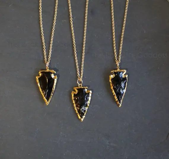 Black Obsidian Necklace, Gold Obsidian Necklace, Raw Obsidian Necklace, Gold Arrowhead Necklace, Men's Necklace, Men's Gold Necklace