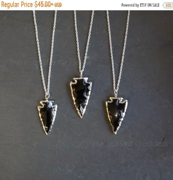 Black Obsidian Necklace / Black Obsidian Pendant / Raw Obsidian / Arrowhead Necklace /  Men's Necklace