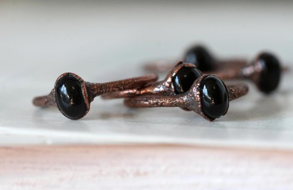 Black Obsidian Ring - Electroformed - Stacking Jewelry